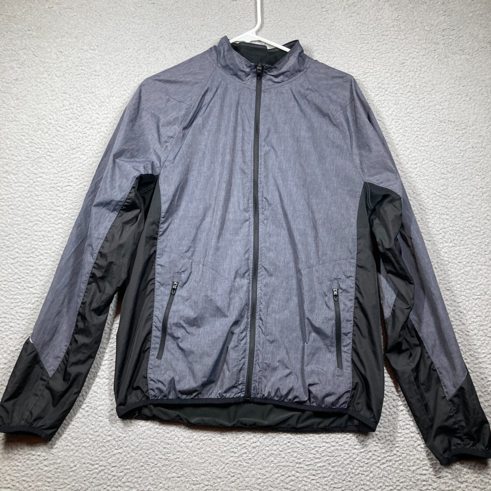 Hind Running Jacket Men's Med Gray Lightweight Windbreaker Full‎ Zip Zip Pockets